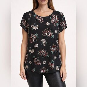 LOFT Charcoal Grey Floral Short Sleeve Blouse